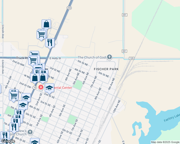 map of restaurants, bars, coffee shops, grocery stores, and more near 405 6th Avenue Northeast in Sidney