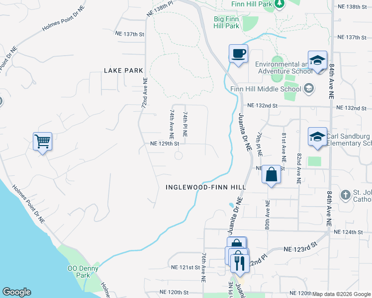 map of restaurants, bars, coffee shops, grocery stores, and more near 12844 Holiday Drive Northeast in Kirkland