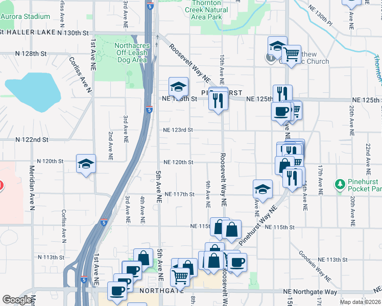 map of restaurants, bars, coffee shops, grocery stores, and more near in Seattle