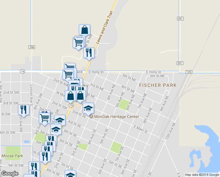 map of restaurants, bars, coffee shops, grocery stores, and more near 318 3rd Street Northeast in Sidney