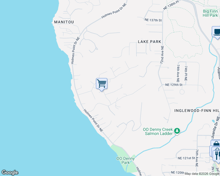 map of restaurants, bars, coffee shops, grocery stores, and more near 6420 Northeast 129th Place in Kirkland