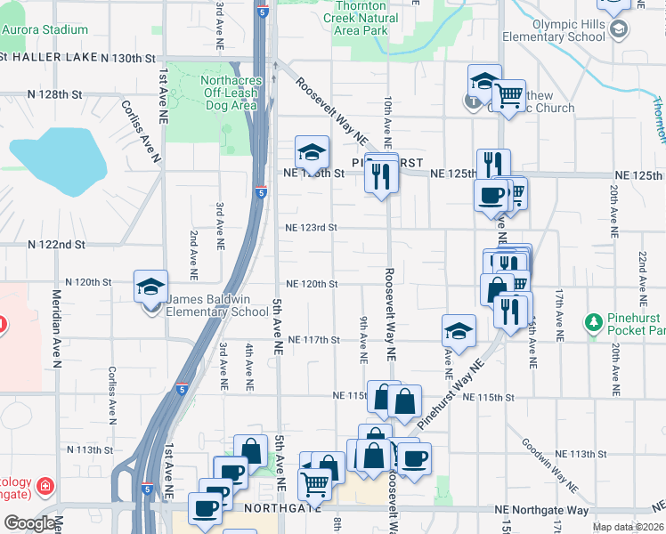 map of restaurants, bars, coffee shops, grocery stores, and more near in Seattle