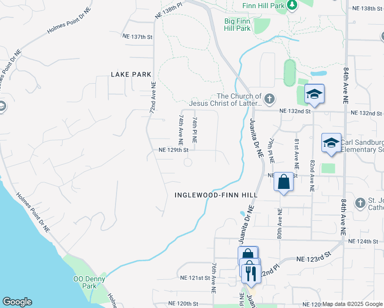 map of restaurants, bars, coffee shops, grocery stores, and more near 12844 Holiday Drive Northeast in Kirkland
