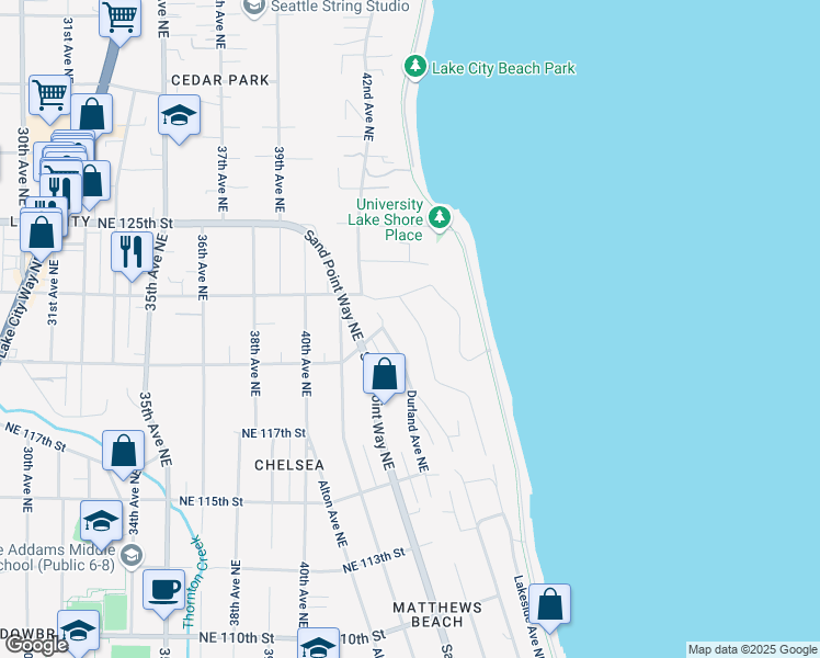 map of restaurants, bars, coffee shops, grocery stores, and more near 11949 Lakeside Avenue Northeast in Seattle