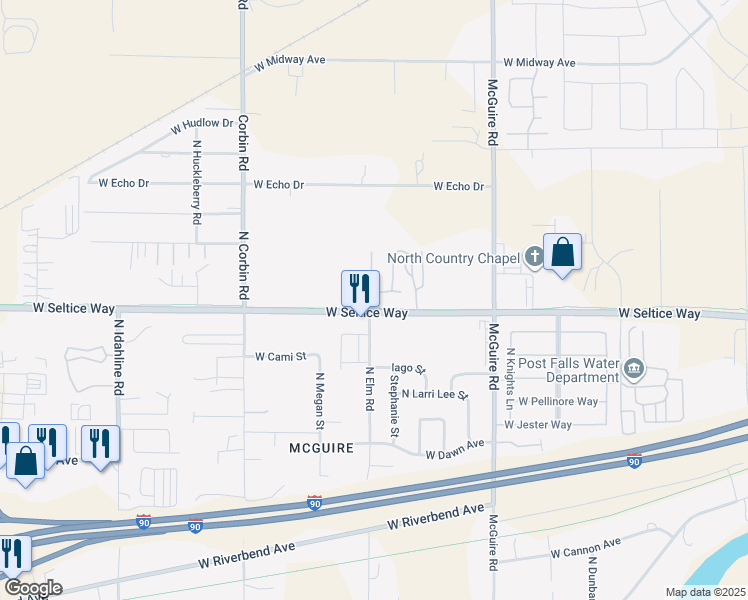 map of restaurants, bars, coffee shops, grocery stores, and more near 2765 West Seltice Way in Post Falls