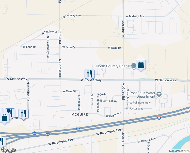 map of restaurants, bars, coffee shops, grocery stores, and more near 2765 West Seltice Way in Post Falls