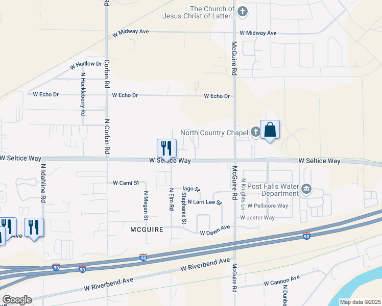 map of restaurants, bars, coffee shops, grocery stores, and more near 2671 West Seltice Way in Post Falls