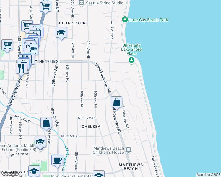 map of restaurants, bars, coffee shops, grocery stores, and more near 4212 Northeast 120th Street in Seattle
