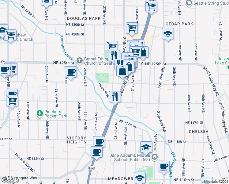 map of restaurants, bars, coffee shops, grocery stores, and more near 12026b 28th Avenue Northeast in Seattle