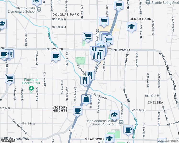 map of restaurants, bars, coffee shops, grocery stores, and more near 12034 28th Avenue Northeast in Seattle