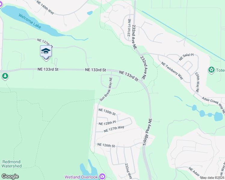 map of restaurants, bars, coffee shops, grocery stores, and more near 13128 Sun Break Way Northeast in Redmond