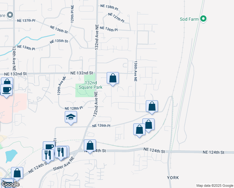 map of restaurants, bars, coffee shops, grocery stores, and more near 13409 Northeast 129th Drive in Kirkland