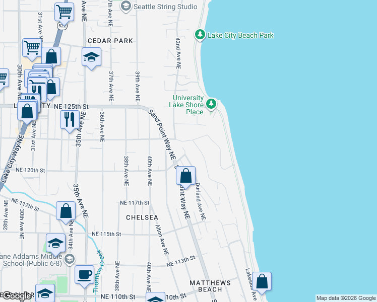 map of restaurants, bars, coffee shops, grocery stores, and more near 11949 Lakeside Avenue Northeast in Seattle