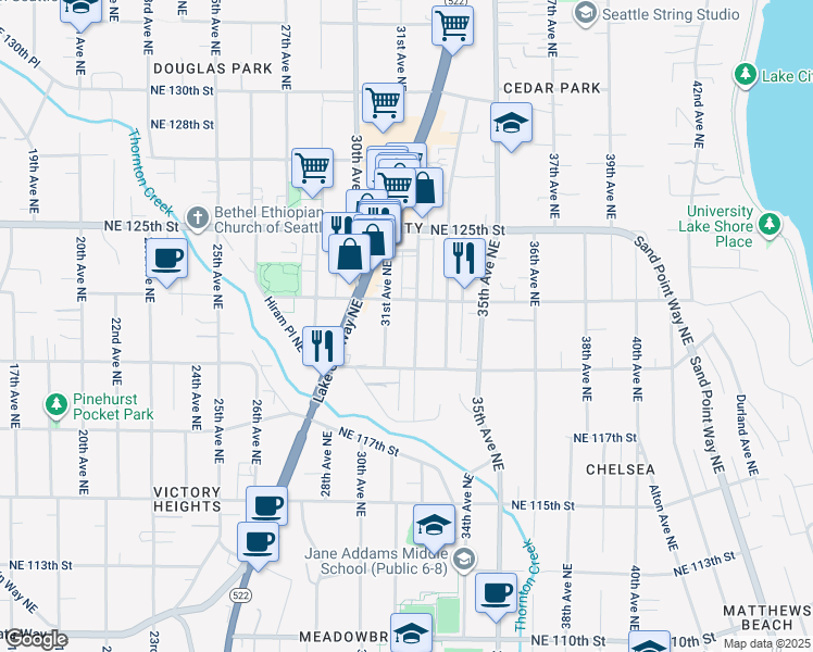 map of restaurants, bars, coffee shops, grocery stores, and more near 12038 31st Avenue Northeast in Seattle