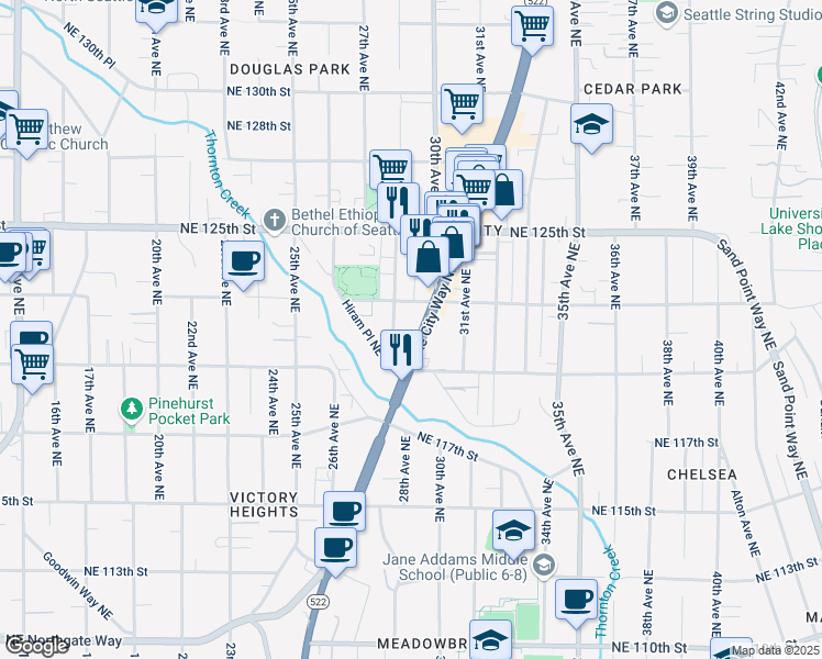 map of restaurants, bars, coffee shops, grocery stores, and more near 12026b 28th Avenue Northeast in Seattle