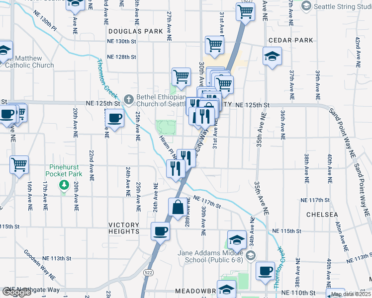 map of restaurants, bars, coffee shops, grocery stores, and more near 12026b 28th Avenue Northeast in Seattle