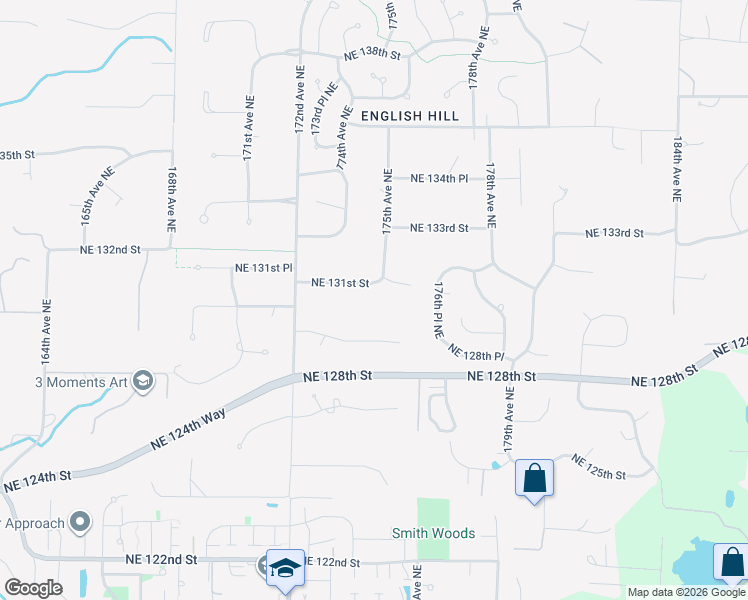 map of restaurants, bars, coffee shops, grocery stores, and more near 17405 Northeast 131st Street in Redmond