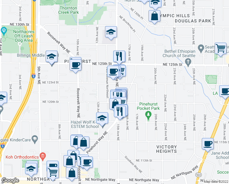 map of restaurants, bars, coffee shops, grocery stores, and more near 12027 15th Avenue Northeast in Seattle