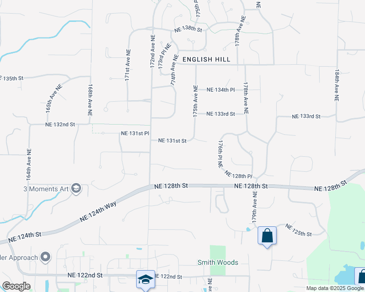 map of restaurants, bars, coffee shops, grocery stores, and more near 17405 Northeast 131st Street in Redmond