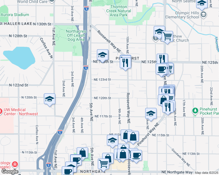 map of restaurants, bars, coffee shops, grocery stores, and more near 8th Avenue Northeast in Seattle