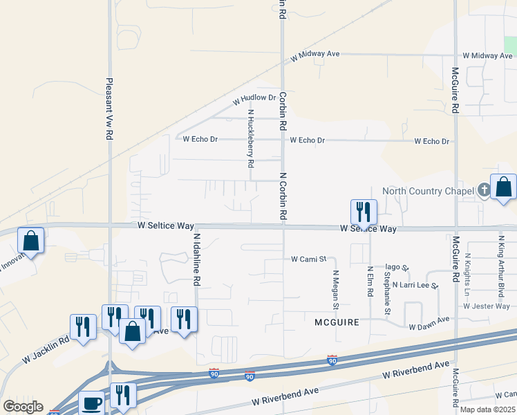 map of restaurants, bars, coffee shops, grocery stores, and more near 810 Siony Lane in Post Falls