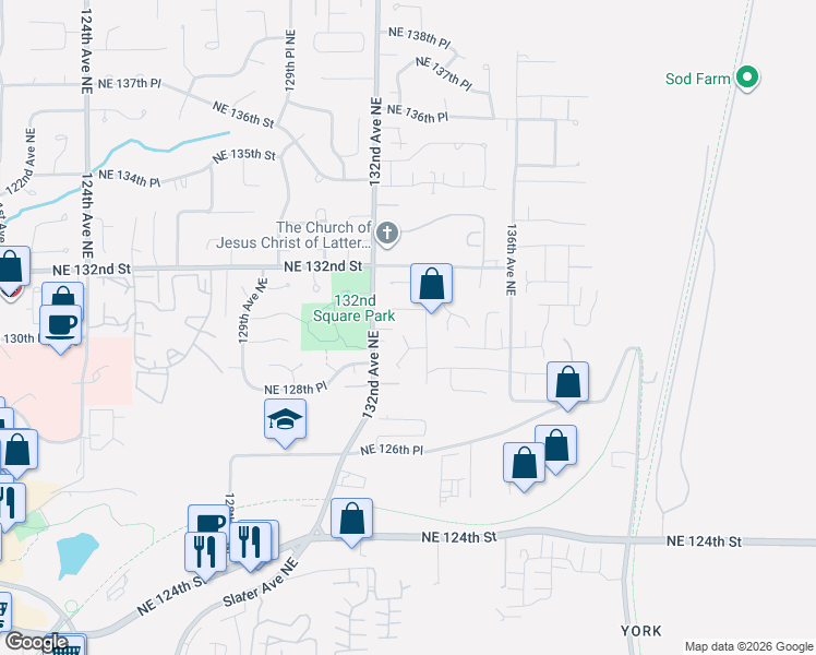 map of restaurants, bars, coffee shops, grocery stores, and more near 13232 Northeast 129th Place in Kirkland
