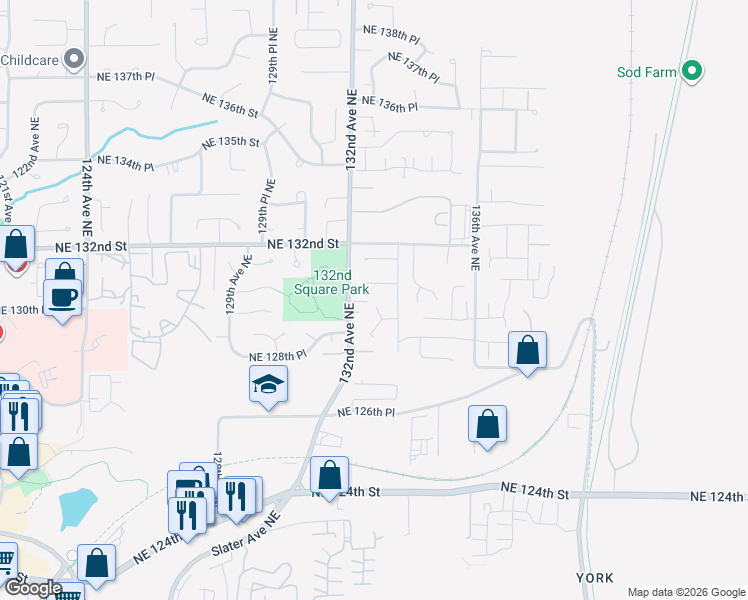 map of restaurants, bars, coffee shops, grocery stores, and more near 13232 Northeast 129th Place in Kirkland