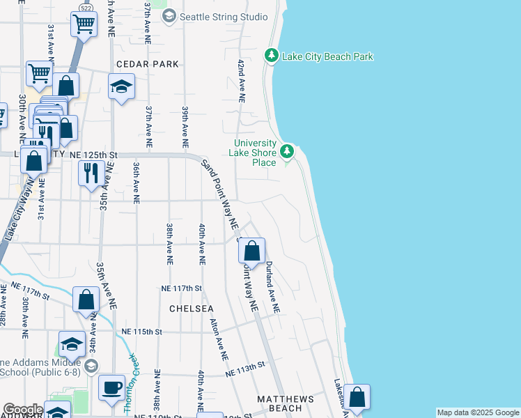 map of restaurants, bars, coffee shops, grocery stores, and more near 11949 Lakeside Avenue Northeast in Seattle