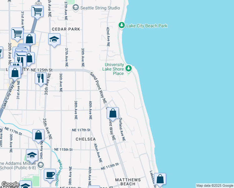 map of restaurants, bars, coffee shops, grocery stores, and more near 11949 Lakeside Avenue Northeast in Seattle