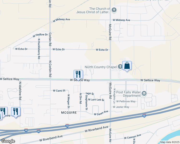 map of restaurants, bars, coffee shops, grocery stores, and more near 2671 West Seltice Way in Post Falls