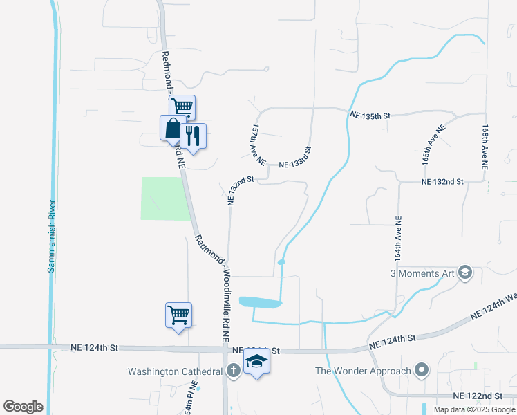 map of restaurants, bars, coffee shops, grocery stores, and more near 15711 Northeast 132nd Street in Redmond