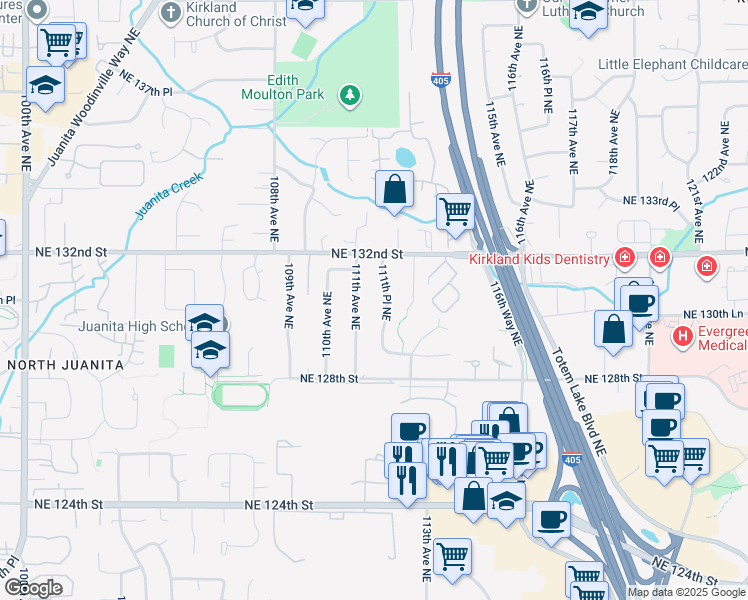 map of restaurants, bars, coffee shops, grocery stores, and more near 13017 111th Place Northeast in Kirkland