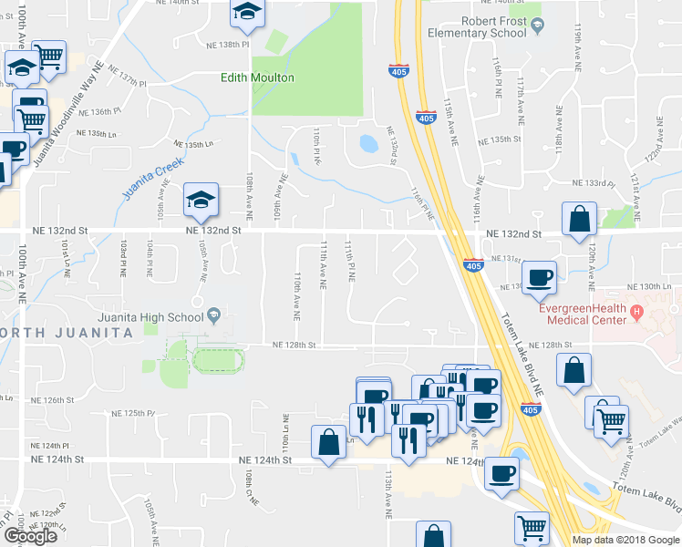 map of restaurants, bars, coffee shops, grocery stores, and more near 13017 111th Place Northeast in Kirkland