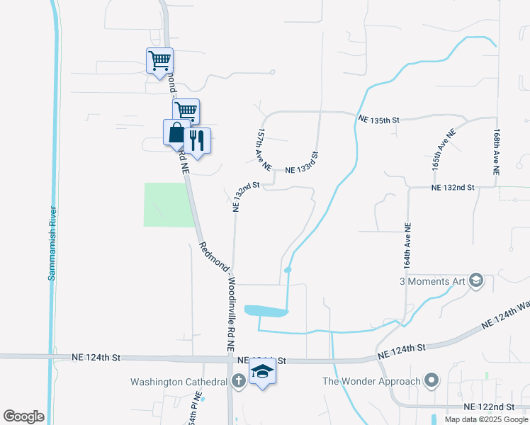 map of restaurants, bars, coffee shops, grocery stores, and more near 15711 Northeast 132nd Street in Redmond