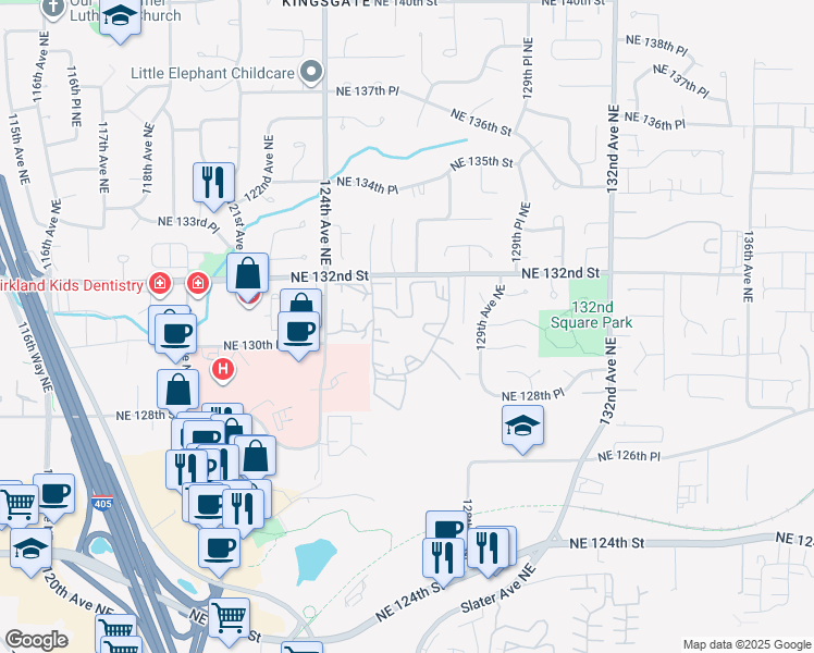 map of restaurants, bars, coffee shops, grocery stores, and more near 12904 126th Court Northeast in Kirkland