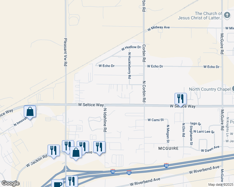 map of restaurants, bars, coffee shops, grocery stores, and more near 956 North Ronald Lane in Post Falls