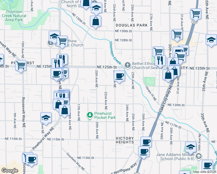 map of restaurants, bars, coffee shops, grocery stores, and more near 12322 22nd Avenue Northeast in Seattle