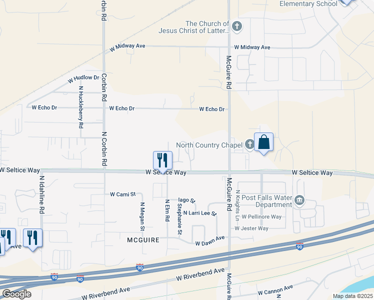 map of restaurants, bars, coffee shops, grocery stores, and more near 1050 North Haven Court in Post Falls