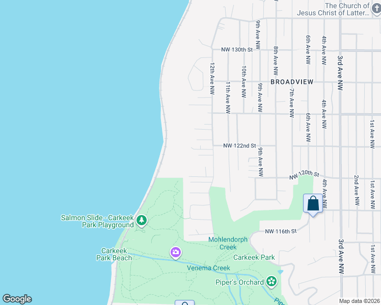map of restaurants, bars, coffee shops, grocery stores, and more near 1230 Northwest 121st Street in Seattle