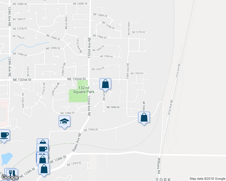 map of restaurants, bars, coffee shops, grocery stores, and more near 13064 134th Avenue Northeast in Kirkland
