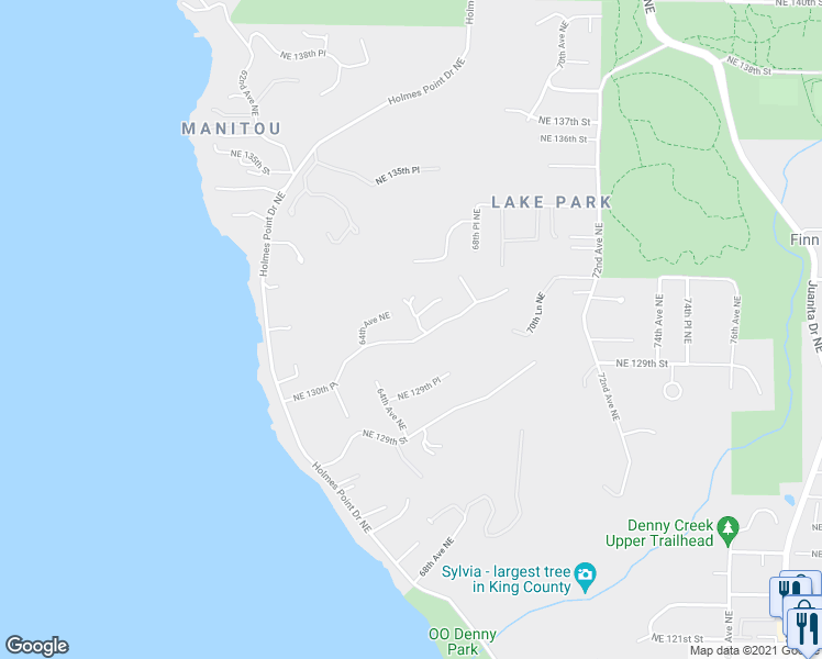 map of restaurants, bars, coffee shops, grocery stores, and more near 13015 66th Pl NE in Kirkland