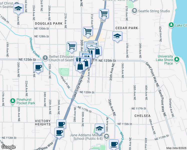 map of restaurants, bars, coffee shops, grocery stores, and more near 12326 31st Avenue Northeast in Seattle