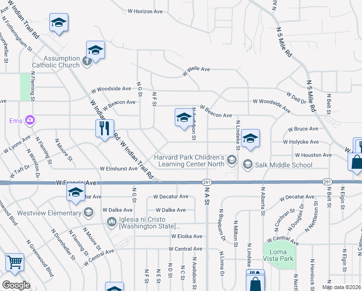 map of restaurants, bars, coffee shops, grocery stores, and more near 3005 West Holyoke Avenue in Spokane