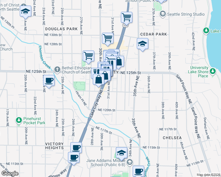 map of restaurants, bars, coffee shops, grocery stores, and more near 12326 31st Avenue Northeast in Seattle