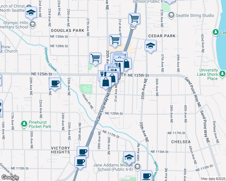 map of restaurants, bars, coffee shops, grocery stores, and more near 12326 31st Avenue Northeast in Seattle