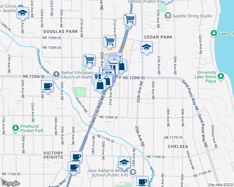 map of restaurants, bars, coffee shops, grocery stores, and more near 12326 31st Avenue Northeast in Seattle