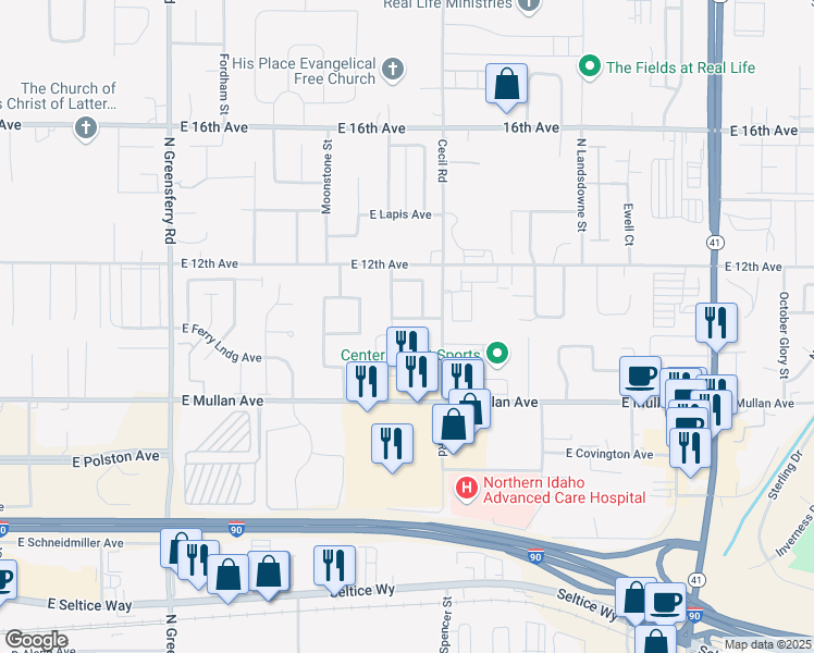 map of restaurants, bars, coffee shops, grocery stores, and more near 3120 East Azalea Avenue in Post Falls