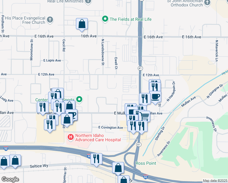 map of restaurants, bars, coffee shops, grocery stores, and more near 1147 North Monarch Avenue in Post Falls
