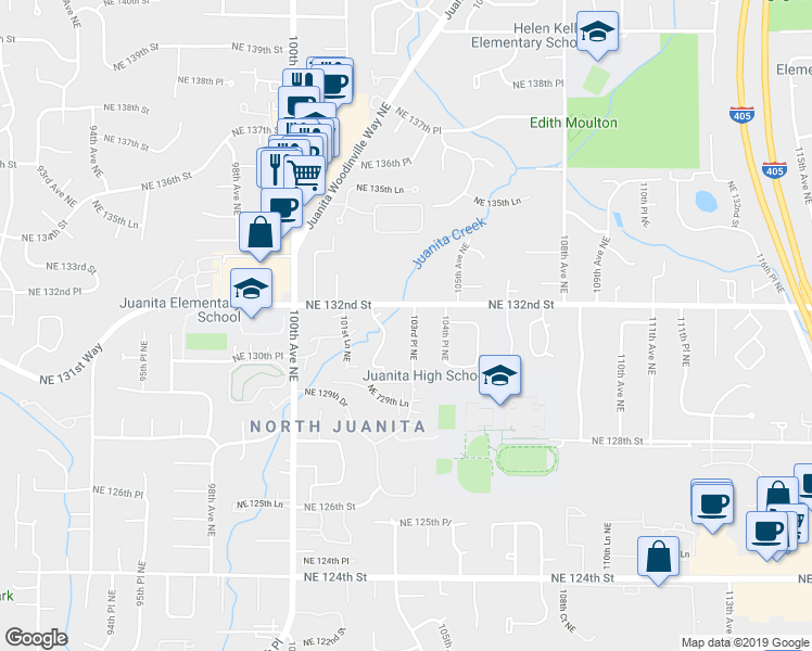 map of restaurants, bars, coffee shops, grocery stores, and more near 13119 103rd Place Northeast in Kirkland