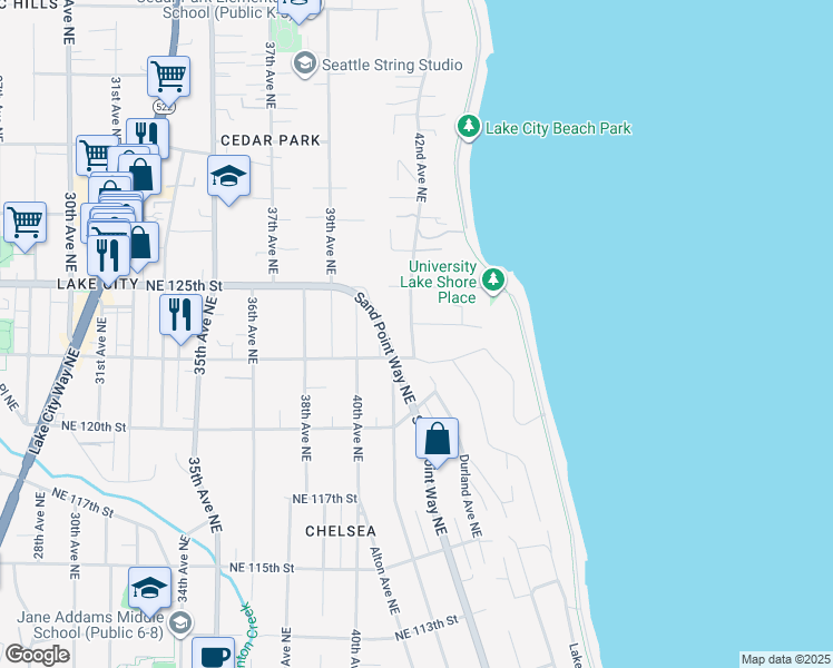 map of restaurants, bars, coffee shops, grocery stores, and more near 12328 42nd Avenue Northeast in Seattle
